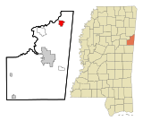 Lowndes County Mississippi Incorporated and Unincorporated areas Caledonia Highlighted.svg