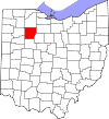 Mapa de Ohio con la ubicación del condado de Hancock