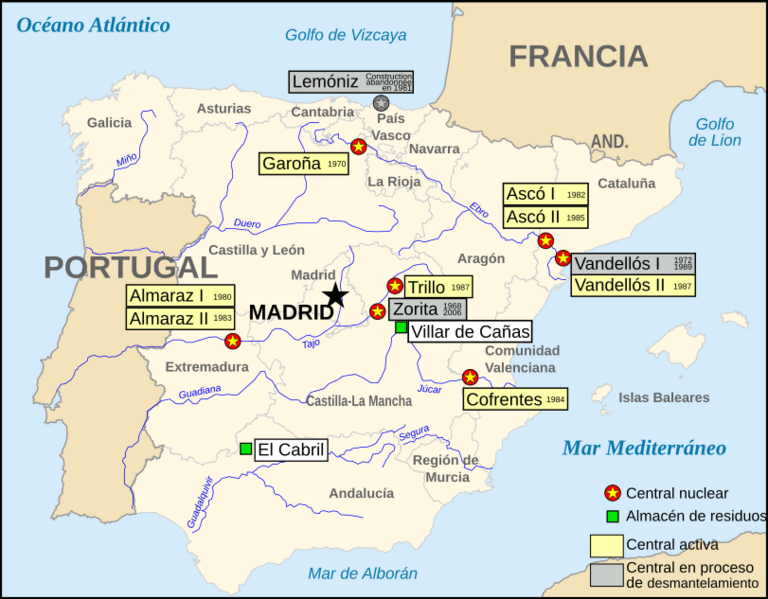Nuclear power plants map Spain-es