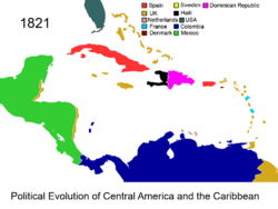 Archivo:Political Evolution of Central America and the Caribbean 1821 na