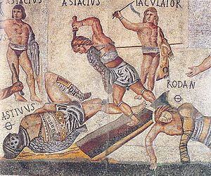 Archivo:Retiarius vs secutor from Borghese mosaic