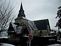 Église de Rocques sous la neige