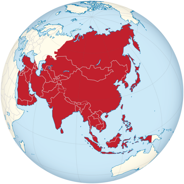 Asia on the globe (white-red)