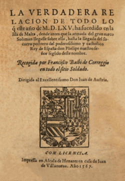 Archivo:Francico Balbi (1567) La verdadera relación de lo sucedido en 1565 en la Isla de Malta