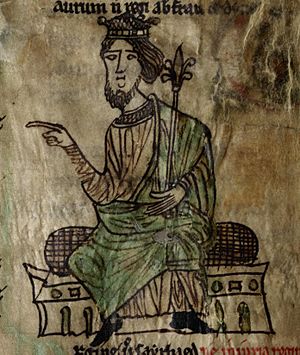 Archivo:Laws of Hywel Dda (f.1.v) King Hywel cropped