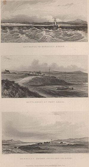 Archivo:Litografia Conrad Marterns, Puerto Soledad or Port Louis, Malvinas or Falkland Is 1833