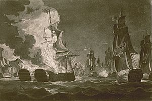 Archivo:Navio Real Carlos y San Hermenegildo en llamas
