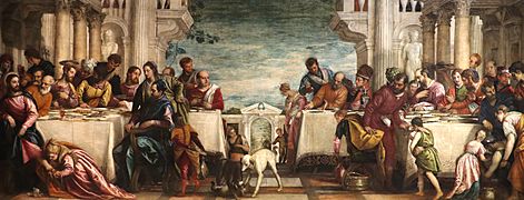 Paolo Veronese (Paolo Caliari 1528-1588) - Cena in casa di Simone (1570) Olio su tela - dimensioni cm 275 x 710 - Pinacoteca di Brera Milano