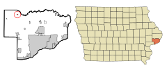 Scott County Iowa Incorporated and Unincorporated areas Dixon Highlighted.svg
