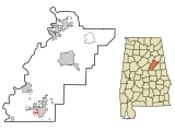 Talladega County Alabama Incorporated and Unincorporated areas Gantts Quarry Highlighted.svg