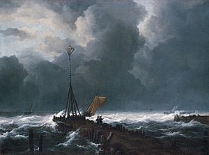 Archivo:'Rough Sea at a Jetty', oil on canvas painting by Jacob van Ruisdael, 1650s
