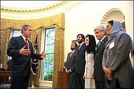 Archivo:George W. Bush with ministers of Afghanistan in 2002