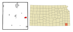 Labette County Kansas Incorporated and Unincorporated areas Oswego Highlighted.svg