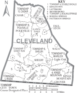 Archivo:Map of Cleveland County North Carolina With Municipal and Township Labels