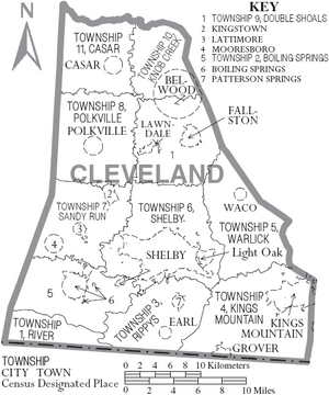 Archivo:Map of Cleveland County North Carolina With Municipal and Township Labels