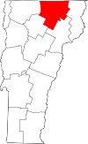 Mapa de Vermont con la ubicación del condado de Orleans