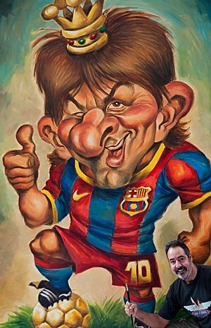 Archivo:Vizcarra con la caricatura de Leo Messi