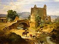 Archivo:El Puente de San Antonio en el camino de San Ángel junto a Panzacola, 1855 - Eugenio Landesio