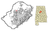 Jefferson County Alabama Incorporated and Unincorporated areas Cardiff Highlighted.svg