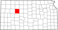 Map of Kansas highlighting Trego County