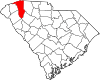 Mapa de Carolina del Sur con la ubicación del condado de Greenville
