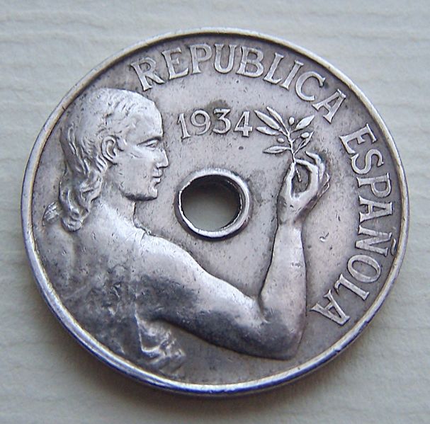 Moneda 25 céntimos de peseta 1934 anverso