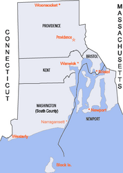 Ubicación de Rhode Island Farlod y las Plantaciones de Providence
