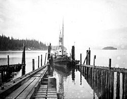 Steamship KAYAK entering slip at cannery dock, Loring, Alaska, July 14, 1904 (COBB 105).jpeg