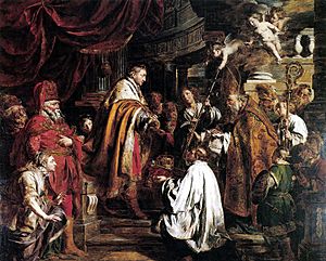 Archivo:Verhaghen Saint Stephen receives the Pope's envoys 1700