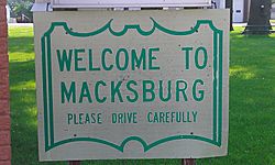 Welcome sign in city park, Macksburg, Iowa - 20110709.jpg