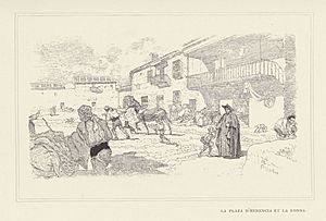Archivo:1901, Au pays de Don Quichotte, La plaza d'Herencia et la fonda, Vierge