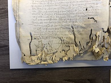 Archivo:Firma Elcano en poder notarial dañado 1519 Sevilla