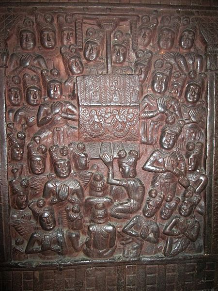 Indian Museum Sculpture - Ajatasattu worships the Buddha (9217704485)