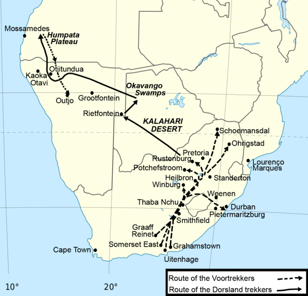 Map of the Route of the Dorsland Trekkers