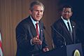 President George W. Bush and El Salvador's President Francisco Flores hold a joint press conference