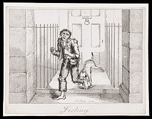 Archivo:A raggedly dressed man being bitten by a guard dog Wellcome L0049795