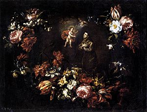 Archivo:Bartolomé Pérez - Garland of Flowers with St Anthony of Padua - WGA17191