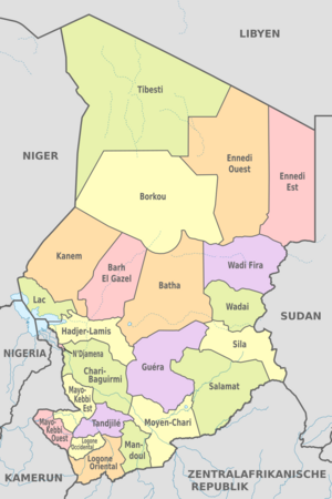 Archivo:Chad, administrative divisions - de - colored
