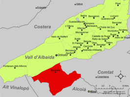 Localización de Bocairente respecto al Valle de Albaida