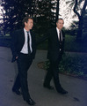 President Bush walks up the South Lawn towards the Oval Office with his son, George W. Bush - NARA - 186449