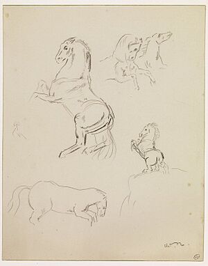 Archivo:Redon - Plusieurs croquis de chevaux ; cheval cabré sur une cime, RF 40584, Recto