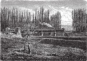 Archivo:Santiago - Puente del ferrocarril sobre el Mapocho (1872)