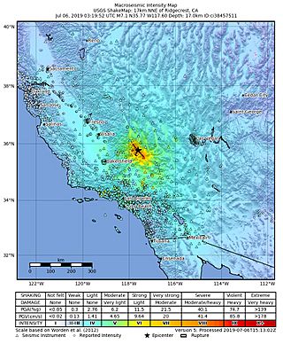 2019-07-06 Ridgecrest, CA M7.1 earthquake shakemap (USGS).jpg