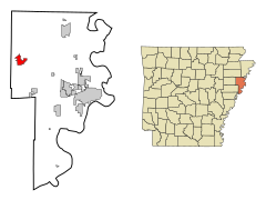 Crittenden County Arkansas Incorporated and Unincorporated areas Earle Highlighted.svg