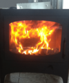 Flame in potbelly stove