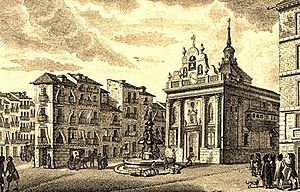 Archivo:Fountain del Buen Suceso and church Iglesia del Buen Suceso 1790
