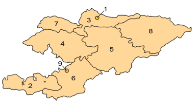 Mapa de las provincias de Kirguistán.