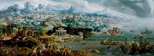 Maerten van Heemskerck - Panorama with the Abduction of Helen Amidst the Wonders of the Ancient World - Walters 37656