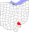 Mapa de Ohio con la ubicación del condado de Athens