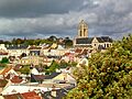 Pontoise (95), cathédrale Saint-Maclou, vue depuis le jardin des Cinq Sens (promontoire du château)